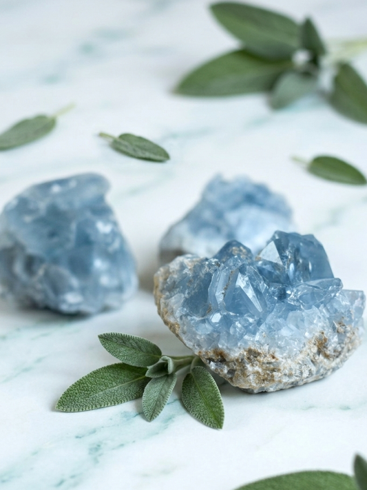 Drusa de Celestina Natural (Cristal de Conexión Espiritual y Paz)